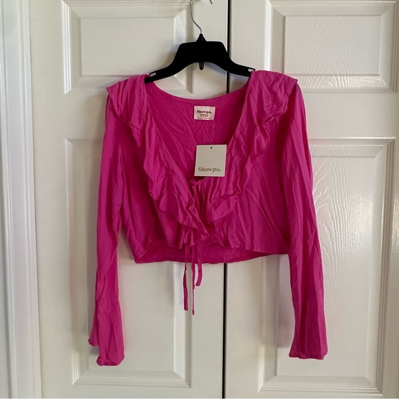 Showpo hot pink ruffle crop top - Picture 1 of 3